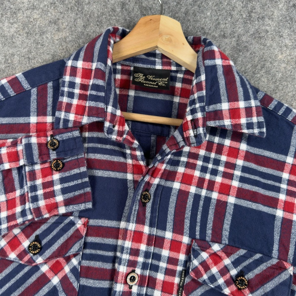 The Vermont Flannel Co Shirt Mens Medium Blue Plaid Flannel Long Sleeve Button